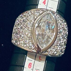 “Trendsetter” 925 Stamped Sterling Silver Marquise Pave 🩶Cocktail Ring-Sz. 5